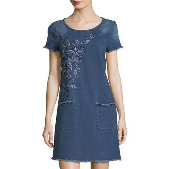 Nanette Lepore | Dresses | Nanette Lepore Oneaday Embroidered Denim Dress M  | Poshmark